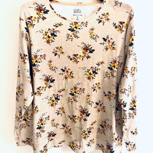 Croft & Barrow Women’s Shirt 3X  Gray Red Yellow Floral The Classic Tee Cotton